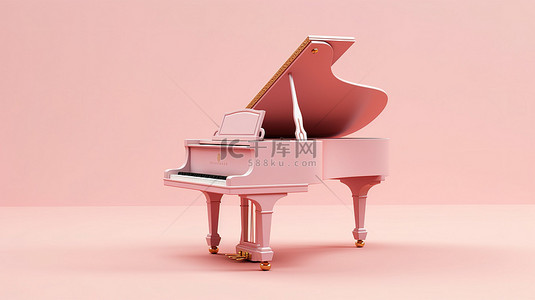 春的旋律背景图片_粉红色背景上的 3D 永恒钢琴