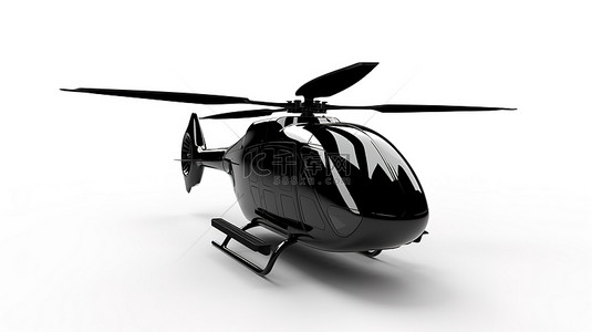 直升机背景图片_带有孤立黑色直升机的白色背景的 3d 渲染