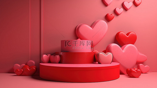 情人节爱心玫瑰背景背景图片_情人节讲台与 3d 渲染和欢快的主题