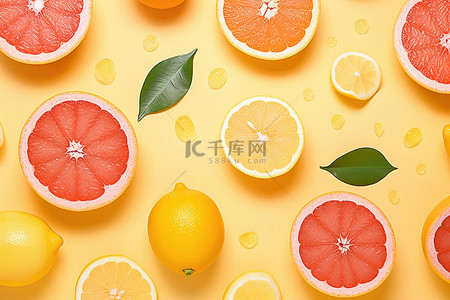 橙子黄色背景背景图片_黄色背景上葡萄柚和橙子的排列