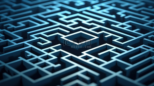 蓝色背景上孤立的抽象迷宫的等距黑色迷宫立方体概念 3D 插图