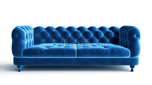 白色背景隔离蓝色沙发的 3d 渲染