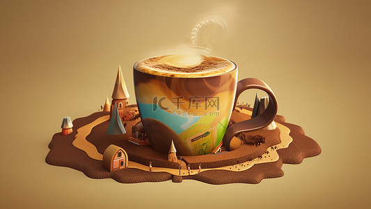 童话钟楼背景图片_咖啡饮品卡通城堡
