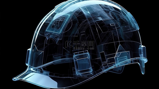 隔离在 3D 渲染中的黑色 X 射线安全头盔上