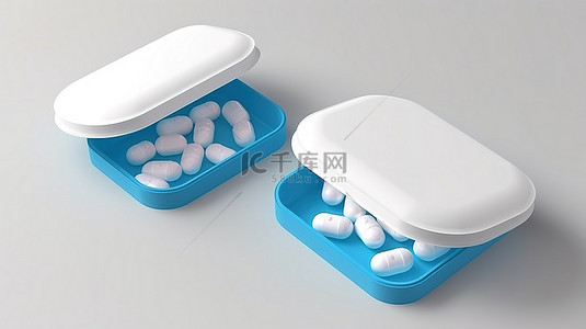 3D 渲染中两个药用泡罩包装样机模板的详细视图