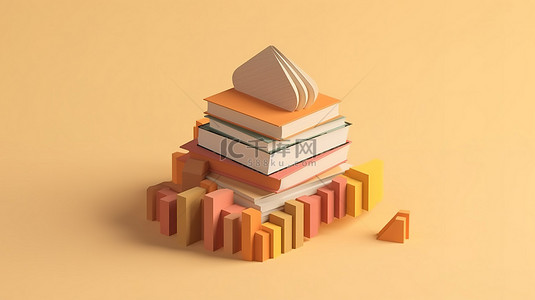 白色背景上的帽子和书籍象征着 3d 教育