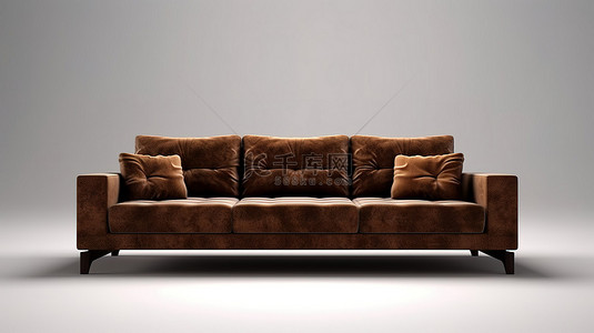 从前面看巧克力棕色沙发的 3D 渲染