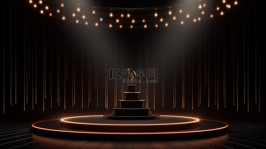 站立的麦克风背景图片_昏暗的舞台与照明麦克风讲台在抽象设置 3D 渲染