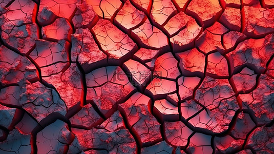 火山活动后 3d 渲染纹理破裂的红色地面