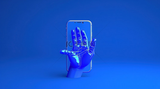 蓝手安全握持的智能手机的 3D 渲染
