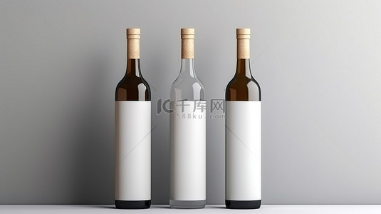 灰色背景上的布兰科标签酒瓶捕捉酒精酿酒厂的精髓和优雅的 3D 模型