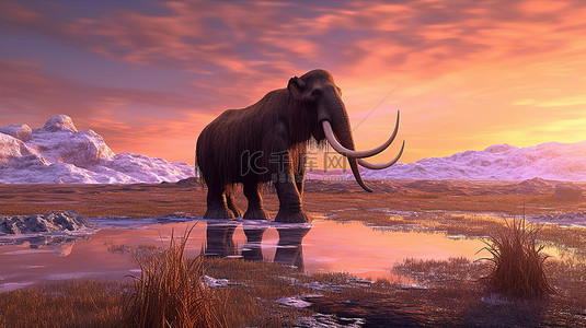 南非背景图片_3d 日落雄伟猛犸象