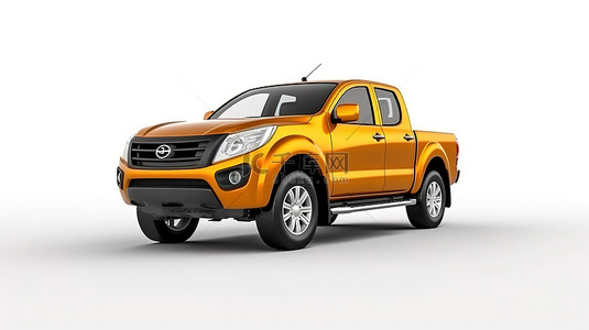 橙色车背景图片_白色背景展示了橙色色调皮卡车的 3D 渲染