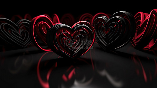 情人节我爱你背景图片_情人节心脏在三个维度上的黑色背景 3D 渲染