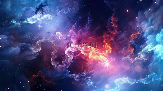 深空星空背景背景图片_星空与星云的 3D 插图