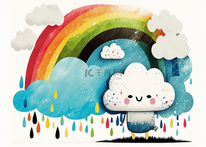 雨伞背景图片_彩虹雨天插画背景