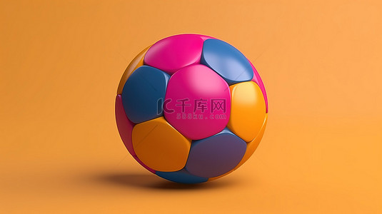 具有现代设计的彩色足球孤立物体的简约 3D 渲染