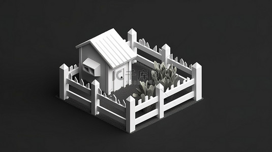 邮箱图标背景图片_带邮箱的白色花园围栏的单色等距 3D 图标