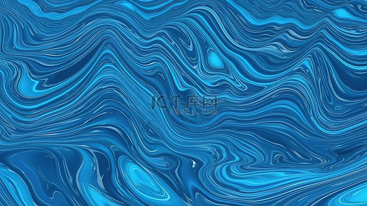 蓝色抽象 3D 插图中的混乱波普艺术水面图案完美适合夏季氛围