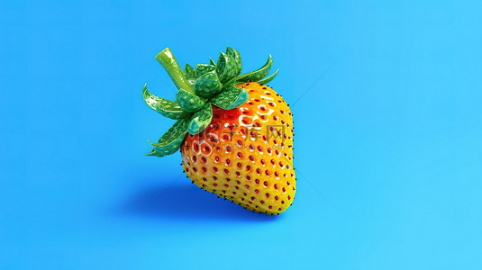3d 渲染黄色背景与蓝色草莓