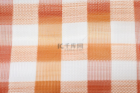 格子图案橙色和白色机织棉布