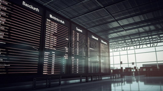 机场出发和到达信息板视觉 3d 渲染