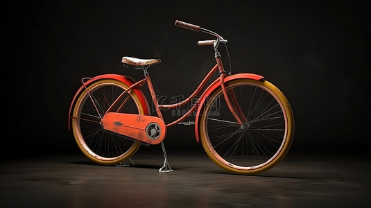老式自行车独自站在 3D 渲染的简单背景图形上