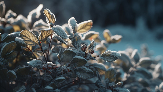 蓝色水彩背景图片_雪景冬季植物背景
