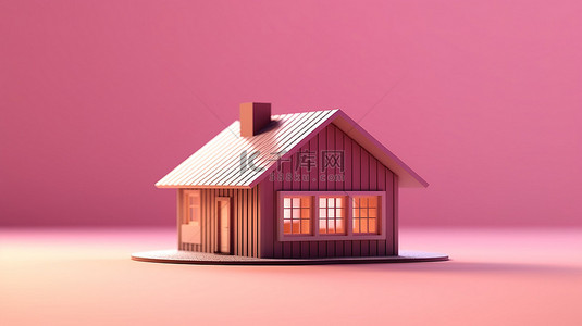 模型房子的粉红色背景 3D 渲染