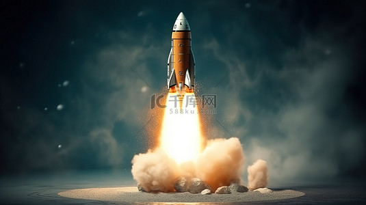 新发展背景图片_为蓬勃发展的企业启动火箭发射的 3D 插图