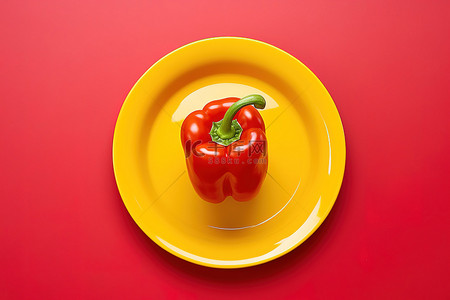 红酱盘中的黄辣椒平面背景照片