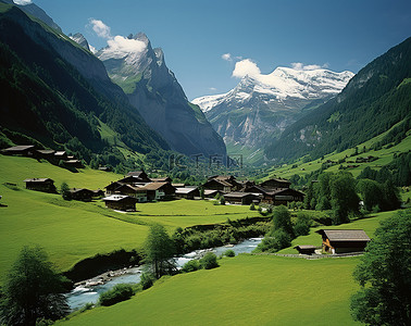 埃尔背景图片_瑞士埃尔伯恩谷的村庄