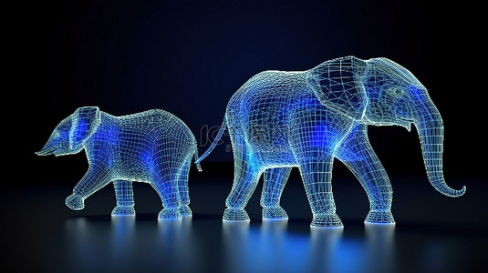 自然可爱背景图片_低聚 3D 大象模型的暗空间全息图