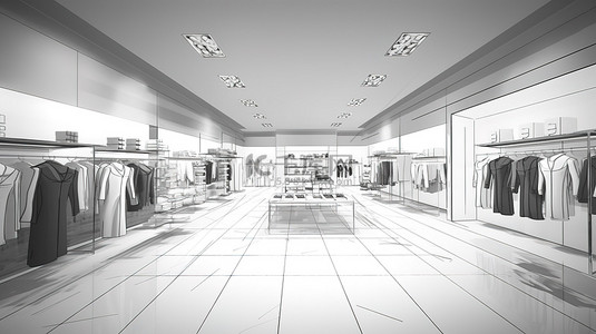 商场货架背景图片_1服装店轮廓可视化3D草图轮廓