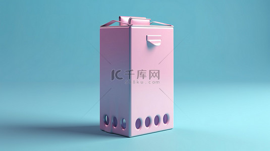 粉红色背景 3D 图形上蓝色牛奶或果汁纸盒的双色调渲染