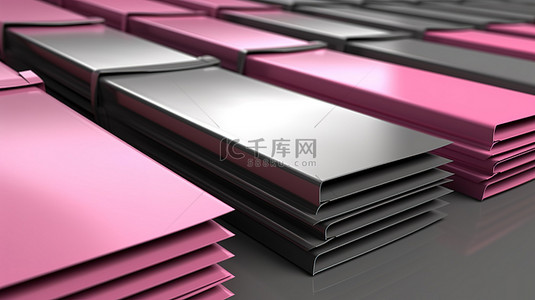 一个三角形背景图片_3D 渲染背景是一个文件夹，里面有各种灰色和粉色色调的纸张
