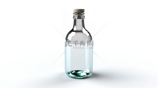 透明玻璃瓶，白色背景上没有标签 3D 渲染图像，适合您的创意项目