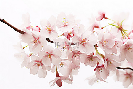 白色背景上的樱花叶与樱花照片
