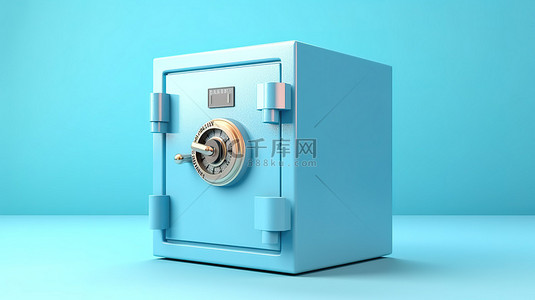 空置的安全盒搁在柔和的蓝色背景 3d 渲染上