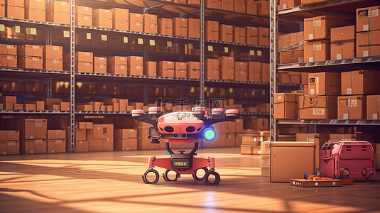 仓库机器人无人机交付和转移货物 3d 插图