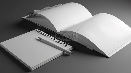 用于设计和广告 3d 渲染的干净空白笔记本模型