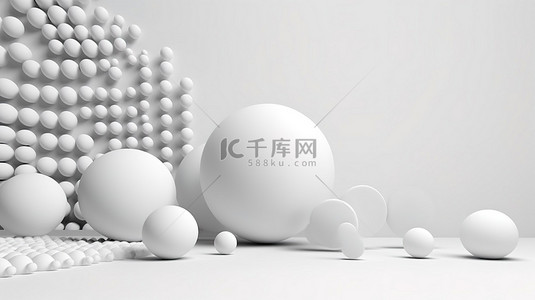 白色背景上圆形形状和纹理球体的抽象 3D 渲染集合