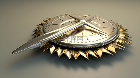 3D 渲染中描绘的金属箭头状时钟设计