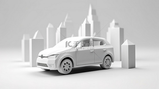 3D 渲染的白色汽车隔离和纹理逼真