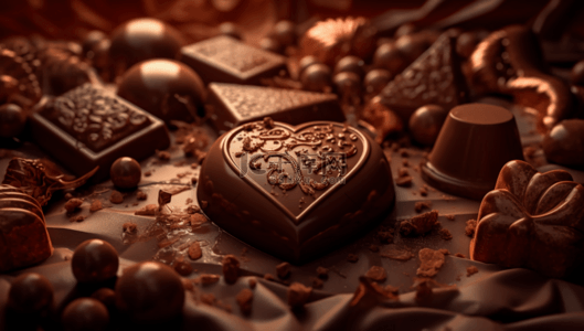 心形巧克力卡通背景图片_心形巧克力棕色立体