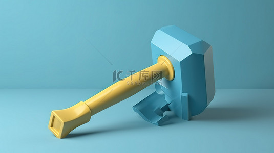 简约黄色 3D 卡通锤，为技术人员提供工艺和工程工具