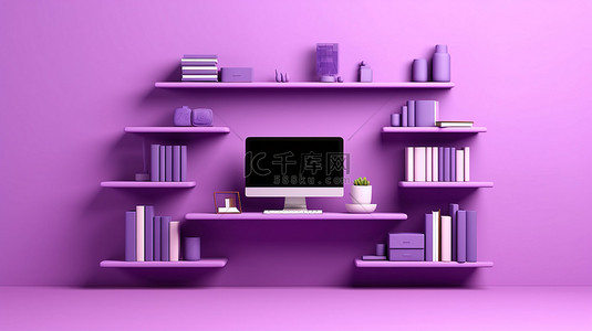手机与人背景图片_紫色墙架与电脑笔记本电脑手机和平板电脑的 3D 插图