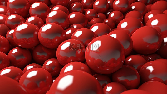 随机散布在抽象背景中的红色球体的 3D 插图