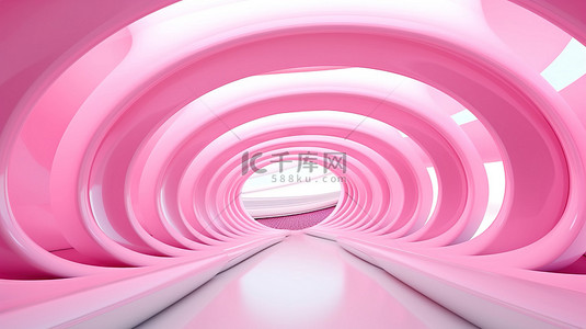 3D 渲染建筑一座异想天开的粉红色圆形建筑，具有凸凹特征