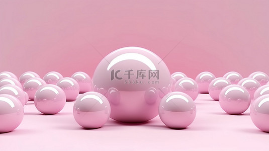 3D 渲染的液体球体，采用简约的粉色柔和风格，在海报背景上照亮